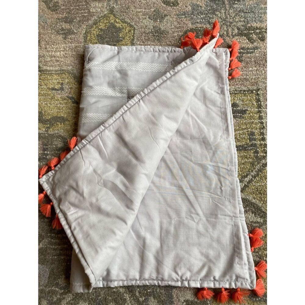 Opal House Light Gray With Stripes Quilted Pillow Case Sham with Coral Tassels